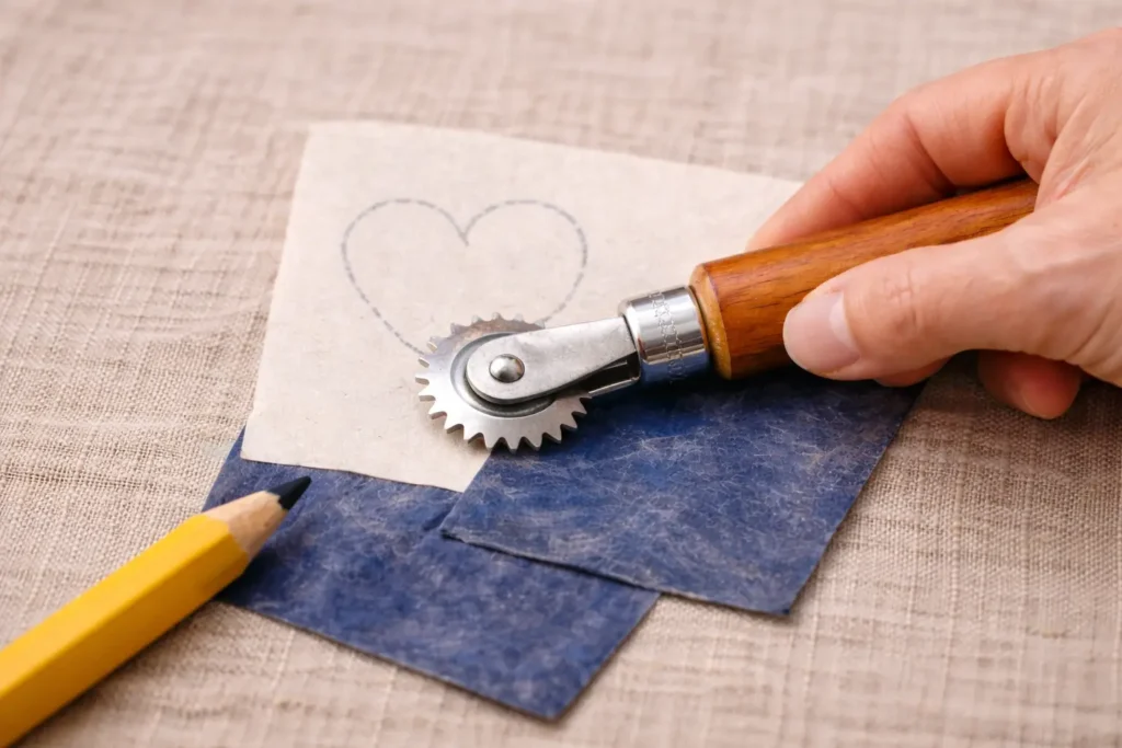 ruleta de marcado para tela transfiriendo diseño con papel carbón